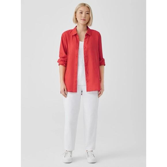 Eileen Fisher Irish Linen Classic Collar Shirt Sz M - Picture 1 of 6